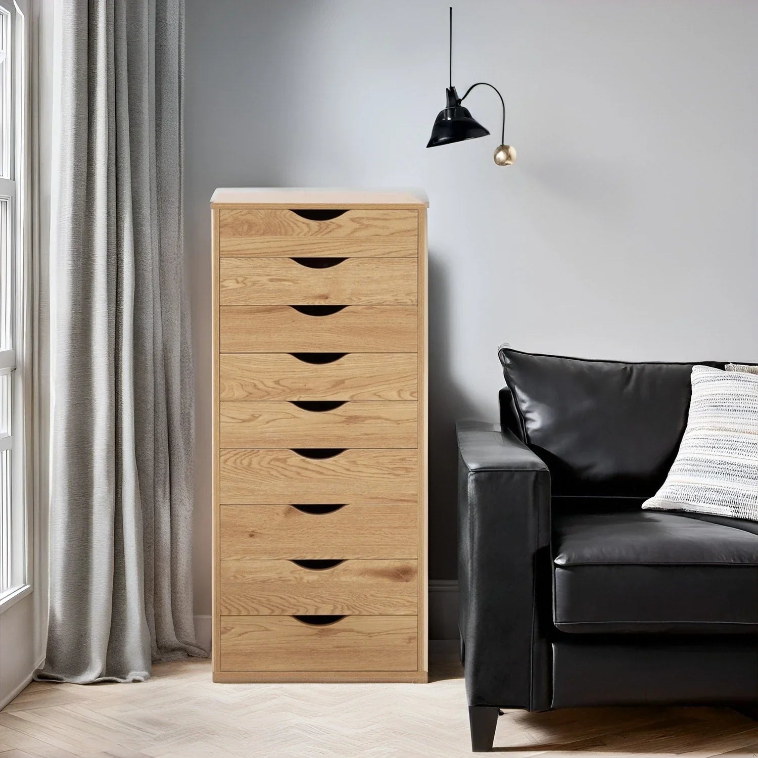 Narrow Wooden 9-Drawer Cabinet with Smooth-Glide Drawers and Top Storage Shelf – Image 24