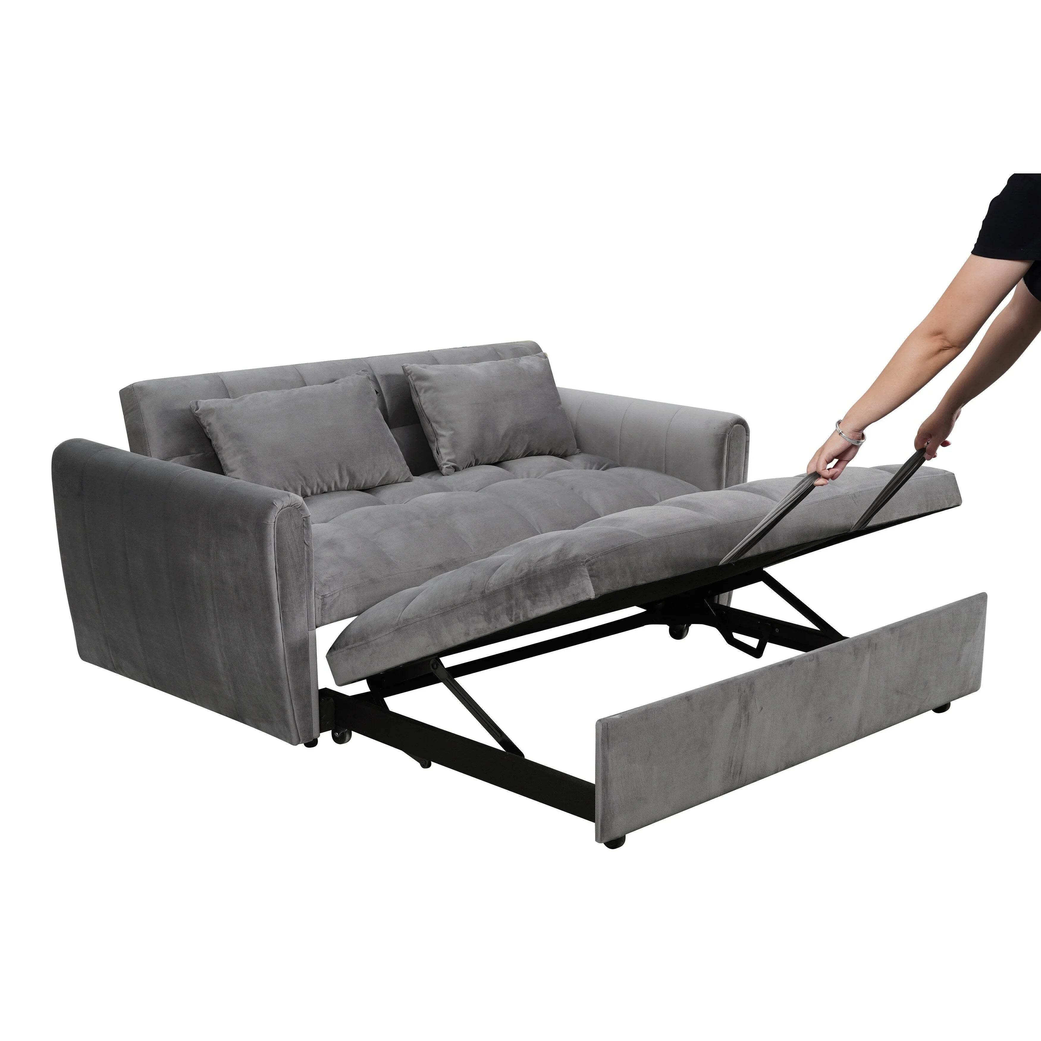 64.96 Velvet 3-in-1 Convertible Sofa Bed with Adjustable Back, Storage Pocket, and 500lb Weight Capacity – Image 12