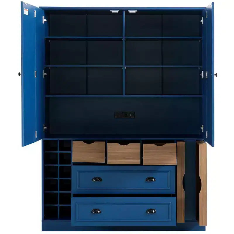 Whisen 71'' Tall Freestanding Kitchen Pantry, Large Dining Storage Cabinet Cupboard Sideboards With 4 Foldable Doors, Shelves, Wine Racks – Image 24