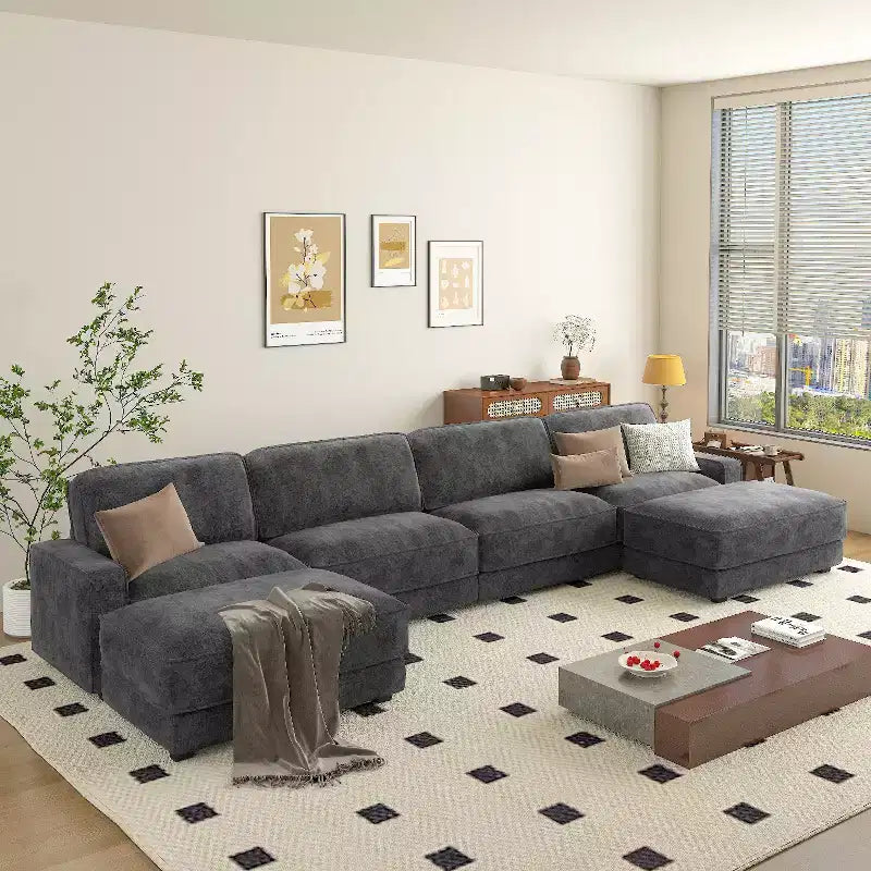 Dyonery 158 Extra Large Modular Sectional Sofa, CHENILLE Fabric with Deep Seat, Tool-Free Assembly – Image 2