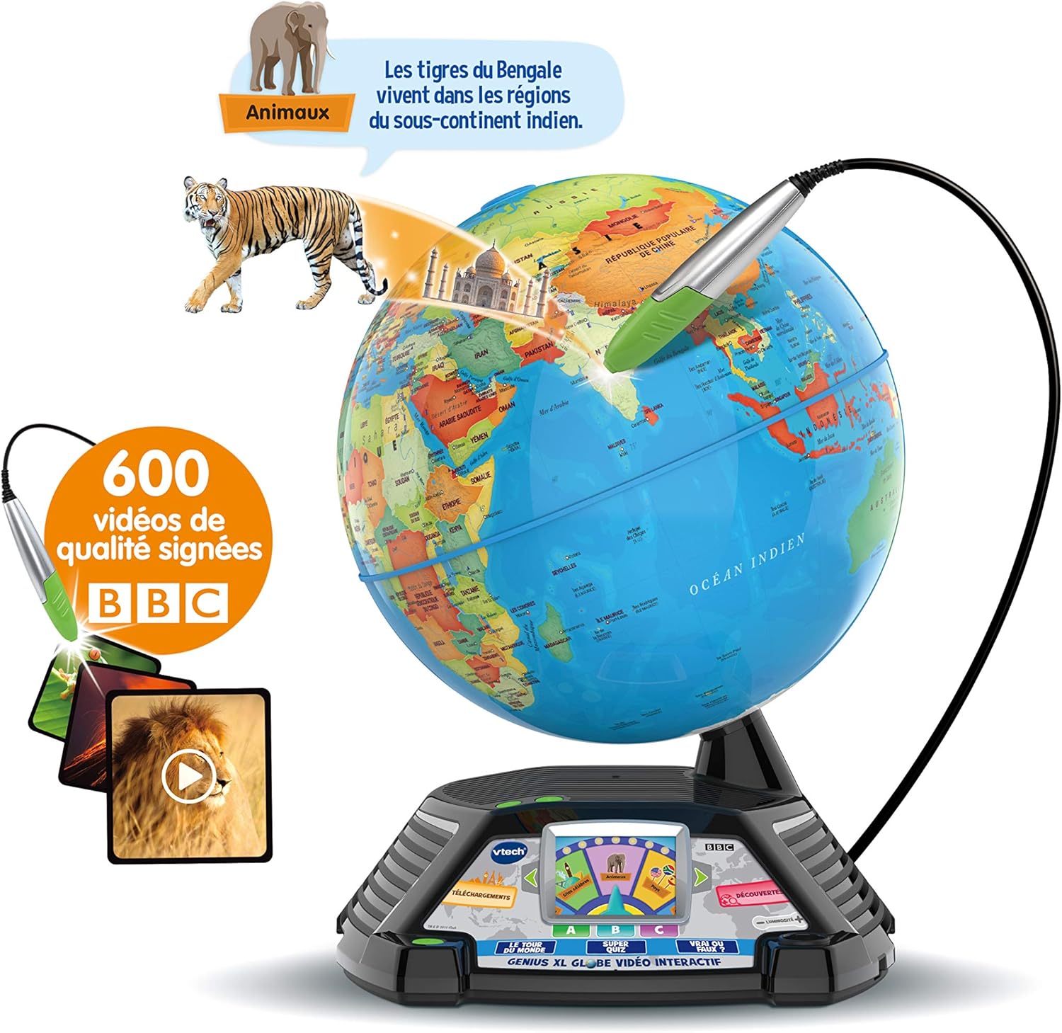 VTech - Genius XL Globe Vidéo Interactif, Globe Terrestre Enfant avec Écran Couleur, Stylet Tactile, 600 Vidéos de la BBC, Jouet Scientifique Éducatif, Cadeau Enfant Dès 7 Ans - Contenu en Français – Image 5