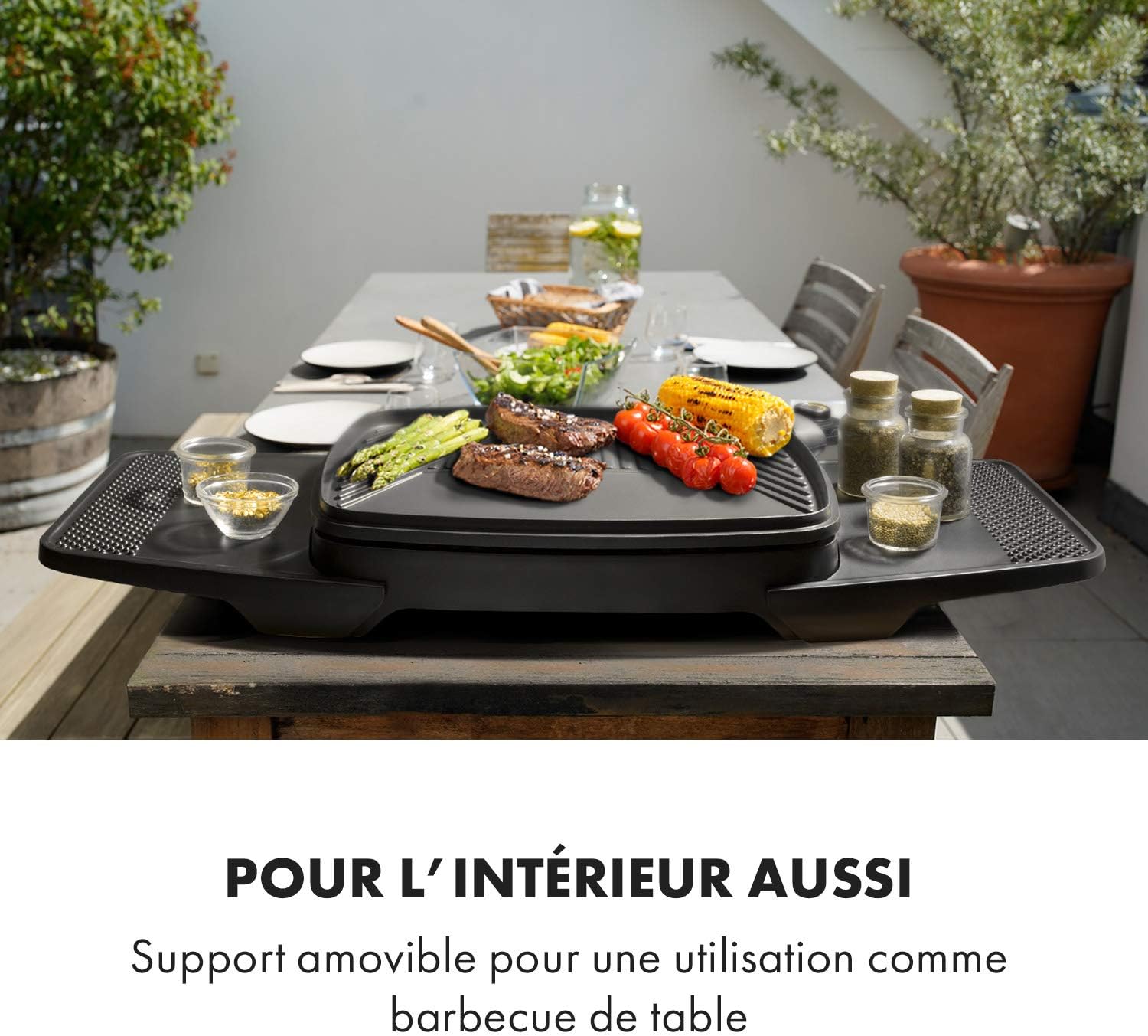 Klarstein Gatsby Gril électrique sur pied Gril de table : 2000 W, EasyGrill Concept, surface de gril: 40 x 36 cm/aluminium moulé sous pression/antiadhésif/couvercle, deux tables d'appoint, noir – Image 6