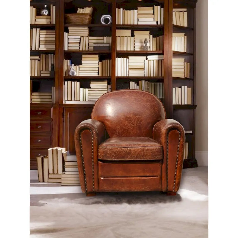 Pasargad Home Genuine Leather Paris Club Chair, Brown – Image 4
