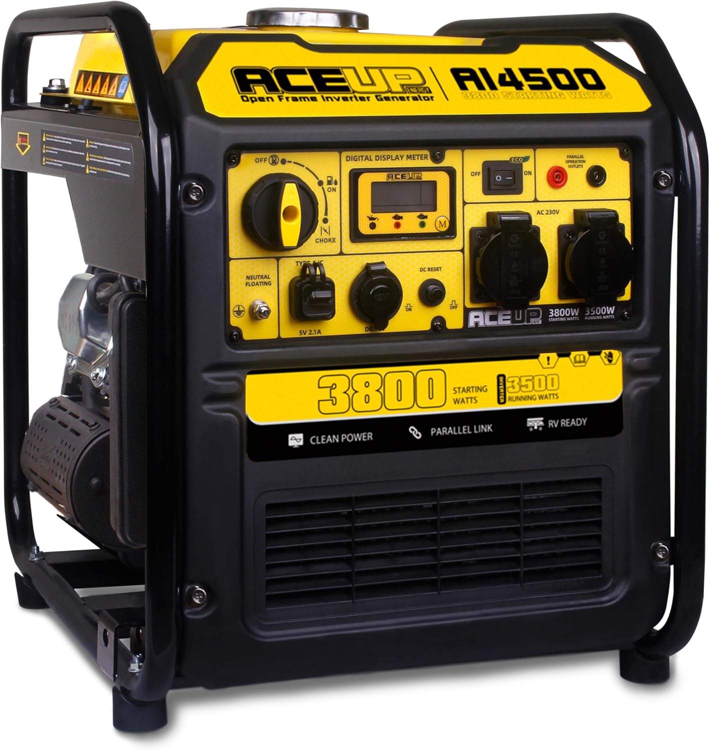 Aceup Energy Groupe électrogène à inverseur 3800W avec générateur à essence 230V 12V pour pannes de courant et chantiers de construction Affichage intelligent 4 temps – Image 2