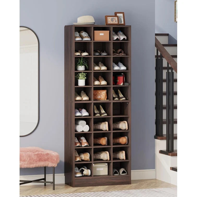 30 Pairs Tall Shoe Cabinet, 10 Tiers White Wooden Shoe Storage Rack for Closet, Entryway - 10-tier – Image 25