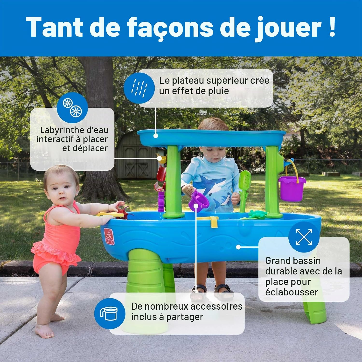 Step2 Rain Shower Splash Table d'eau avec 13 Accessoires - Bleu & Vert | Jeu extérieur Aquatique | Activité pour Le Jardin – Image 4