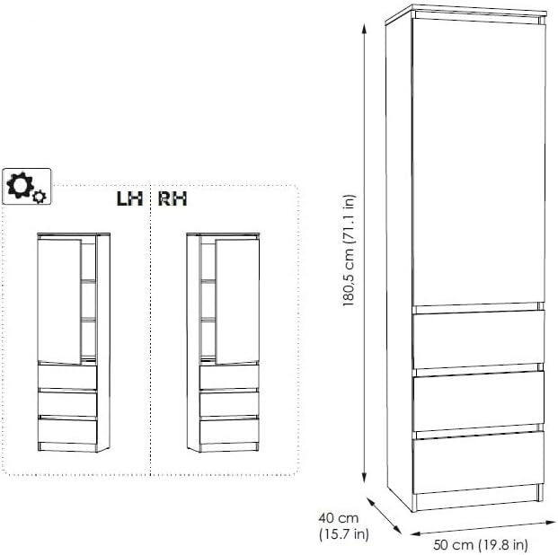 KUBUTKU Armoire Multi-usages avec 3 tiroirs 3 Compartiments et Portes - Armoire Universelle pour Bureau et Maison 180,5x50x40 cm Graphite/Chêne Wotan – Image 3