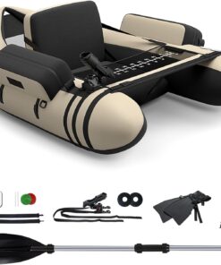 GYMAX Bateau Pêche Gonflable Portable, avec Pagaie, Règle à Poisson, Porte-Canne, Palmes, Pompe, Poches de Rangement, Tansport Pratique avec Bandoulières