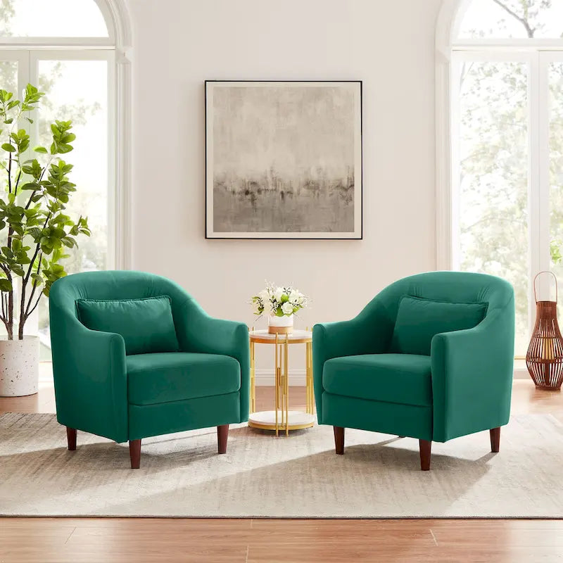 28.34W Set Of 2 Accent Armchair, Velvet Barrel Chair with Solid Wood Legs – Image 29