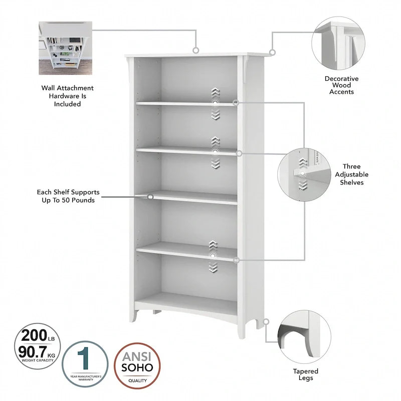 Salinas Tall 5-shelf Bookcase (Set of 2) by Bush Furniture – Image 38