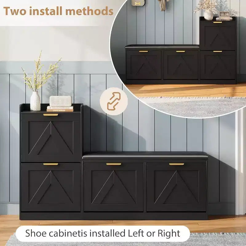 Shoe Storage Cabinet with Bench & 4 Flip Drawers - Narrow Entryway Organizer for 35-40 Pairs – Image 12