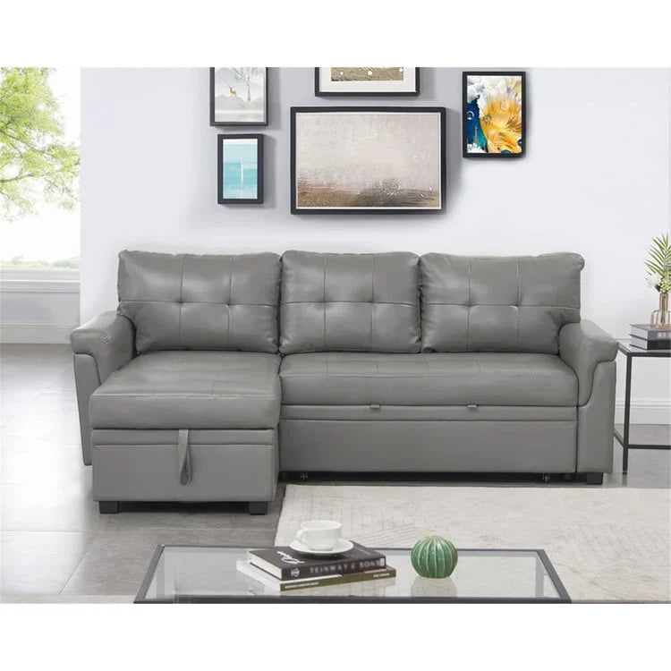 Convertible Reversible Sectional Sofa with Pull-Out Sleeper Bed, Hidden Storage Chaise, and Durable Legs – Image 76
