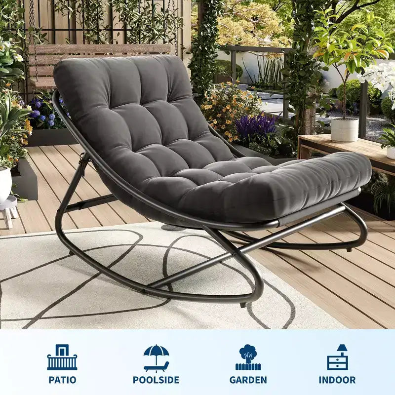 Oversized Rocking Chair, Heavy Duty Metal Frame, 400 LBS Capacity, Comfortable Lounge Rocker, for Porch, Garden, Living Room – Image 11