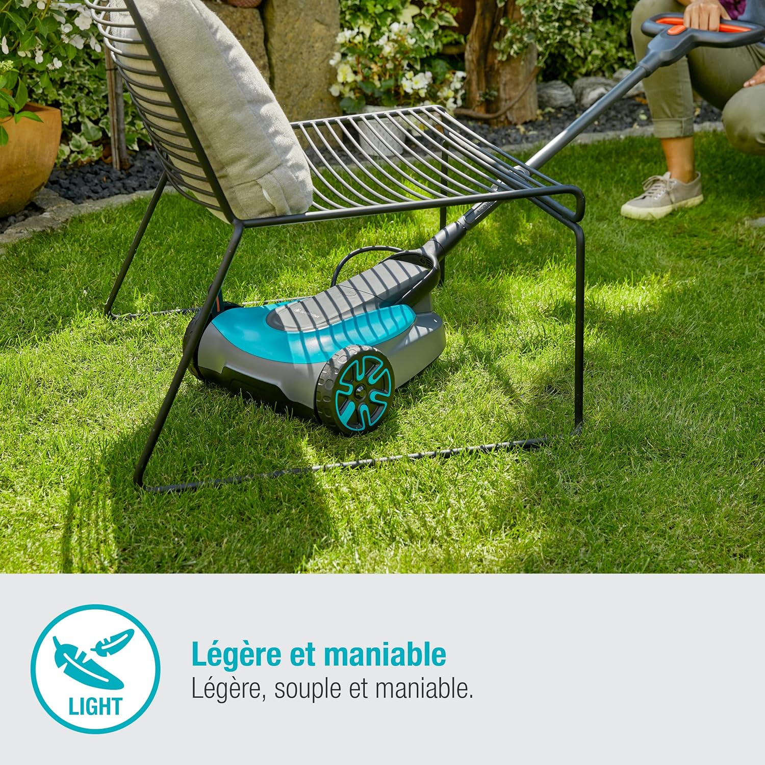 Set tondeuse à gazon sans fil HandyMower 22/18 V P4A Gardena, prêt à l’emploi : Tondeuse manuelle, pour pelouse jusqu’à 50 m², hauteur de coupe réglable, avec batterie 18 V P4A (14620-20) – Image 5