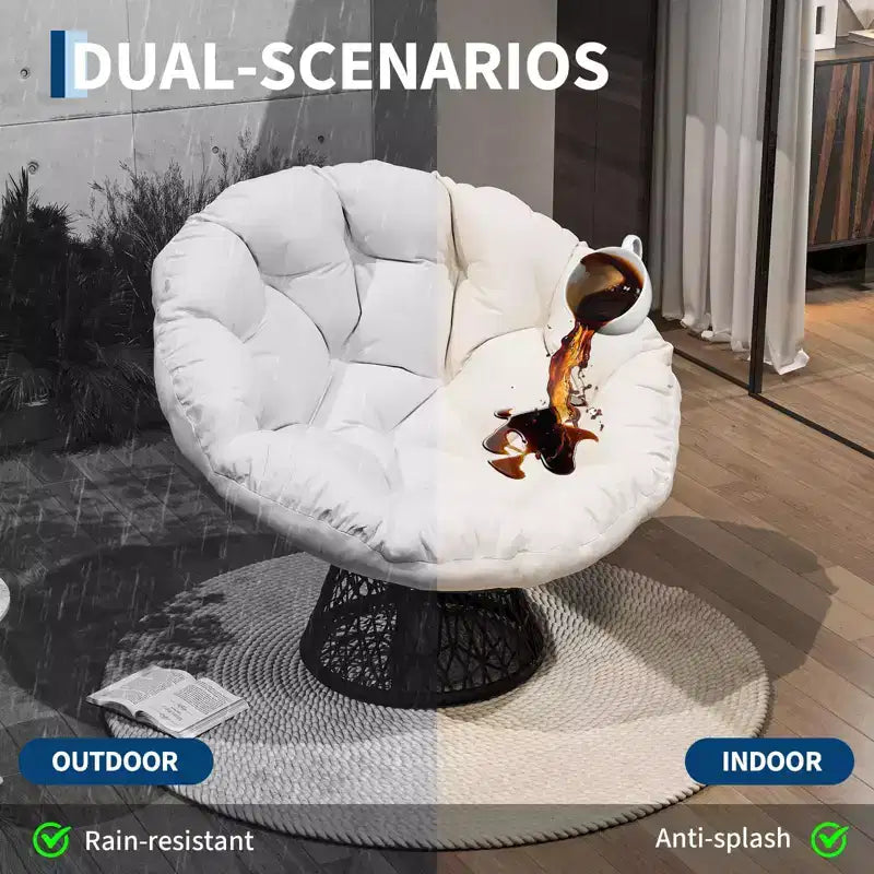 Oversized Rocking Patio Chair, Handwoven Rattan, Ergonomic Wicker Chair, Heavy-Duty Steel Frame, 360 Swivel Base, for Living Room, Bedroom – Image 8