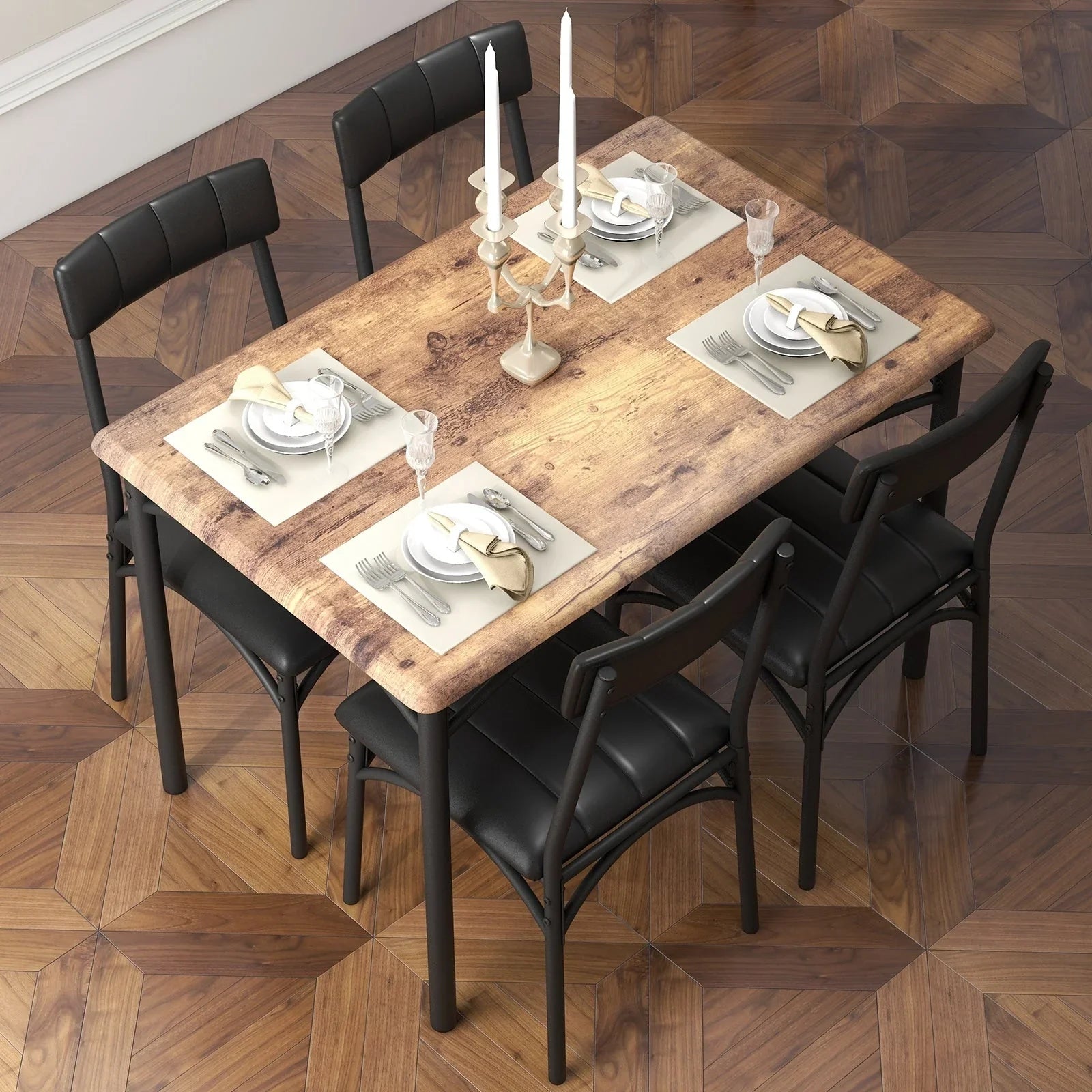 Rectangular Dining Table Set for 4 with Upholstered Chairs – Image 8