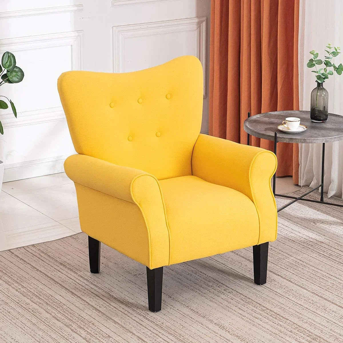 Erommy Modern Accent Chair, High Back Armchair, Upholstered Fabric Button Single Sofa with Wooden Legs for Living Room – Image 21