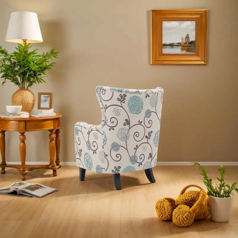 Modern Retro 30.25 High Back Upholstered Arm Chair with Wood Legs for Living Room – Image 2
