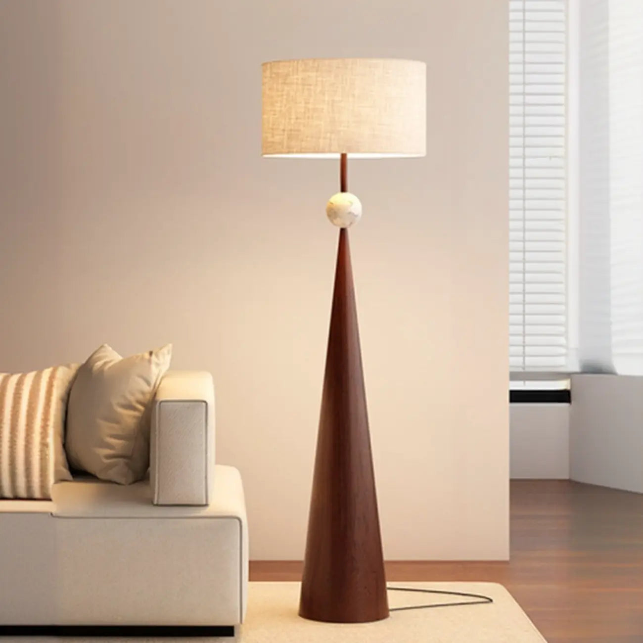 Contemporary Tapered Metal Floor Lamp Fabric Shade – Image 3