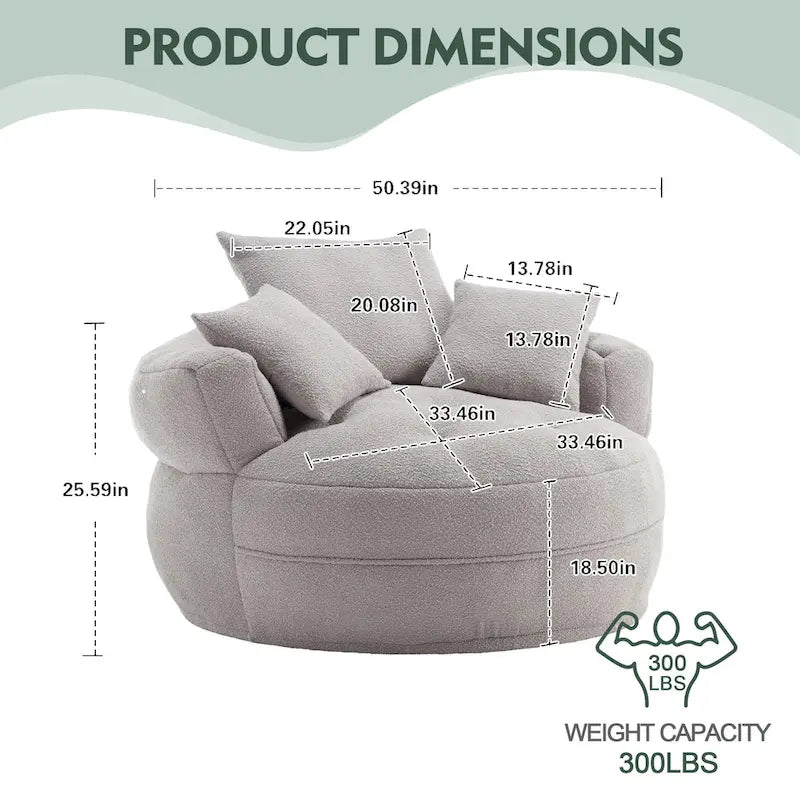 Round Lazy Sofa Chair – White/Blue/Grey/Yellow/Orange/Rose Red/Navy/Green, Single & Couple Seat – Image 29