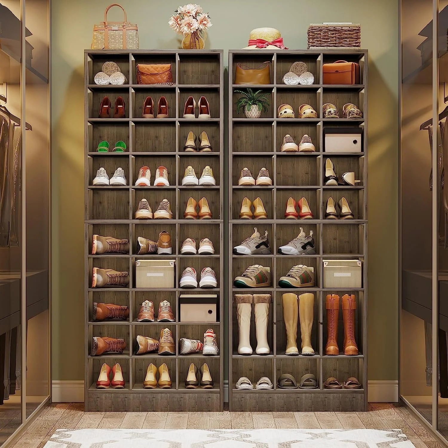 30 Pairs Tall Shoe Cabinet, 10 Tiers White Wooden Shoe Storage Rack for Closet, Entryway - 10-tier – Image 5