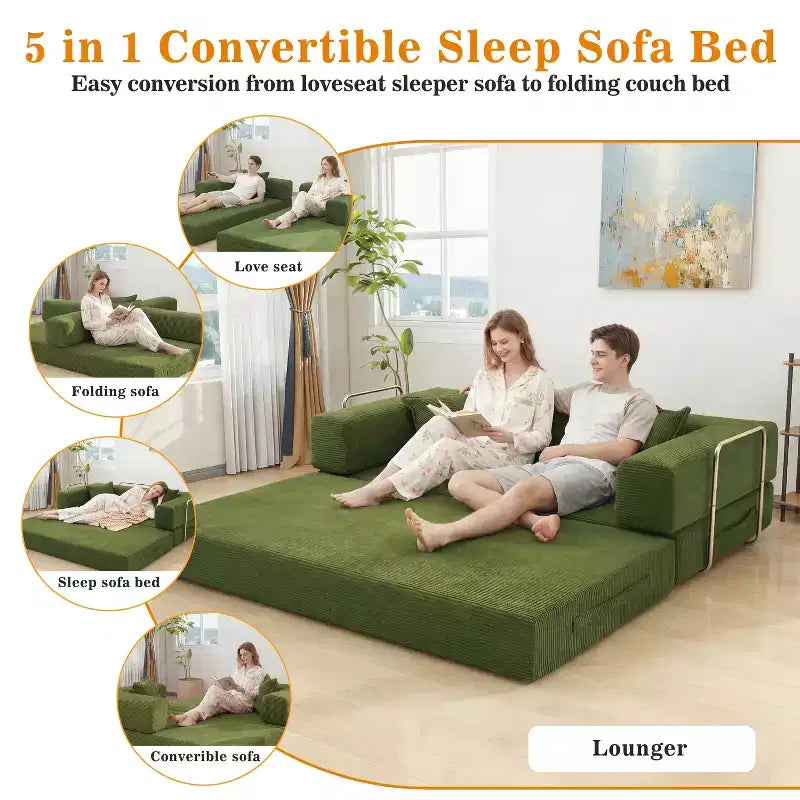 Dyonery 78Folding Sofa Bed Convertable Corduroy Couch King Size Floor Sleeper 4-in-1 DIY Combination Modular Sofa Fold Out Comfy sofa. – Image 22