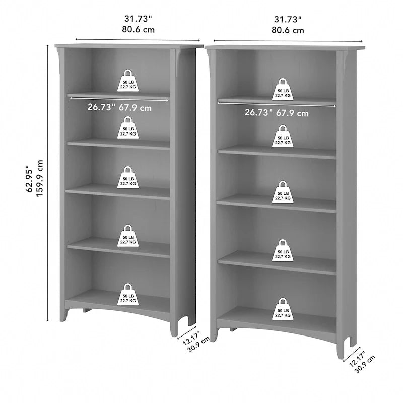Salinas Tall 5-shelf Bookcase (Set of 2) by Bush Furniture – Image 34