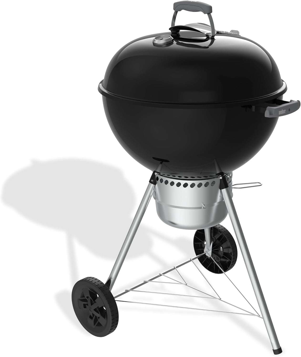 Weber Original Kettle Premium barbecue à charbon/couvercle et cuve en acier émaillé, grille 57 cm, système One-Touch de nettoyage, thermomètre intégré, trépied avec roulettes, noir – Image 3