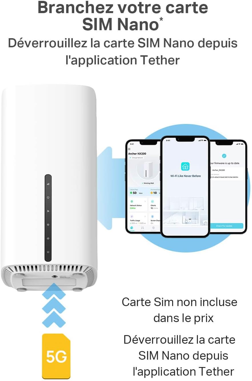 TP-Link Archer NX600 Routeur Wi-Fi 5G LTE, carte SIM 5G, AX3600 double bande Wi-Fi 6, 1 port 2,5 G + 2 ports 1G, gestion Web et application, plug and play – Image 3