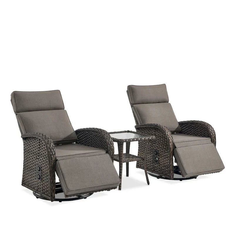 Pocassy 3PCS Versatile Outdoor Recliner Chair with Side Table Grey Cushion – Image 4