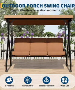 Alternative view of Coolmee 3 Seat Outdoor Porch Swing, 2-in-1 Patio Swing Chair with Thickened Removable Cushions, Weather Resistant Steel Frame for Backyard, Garden