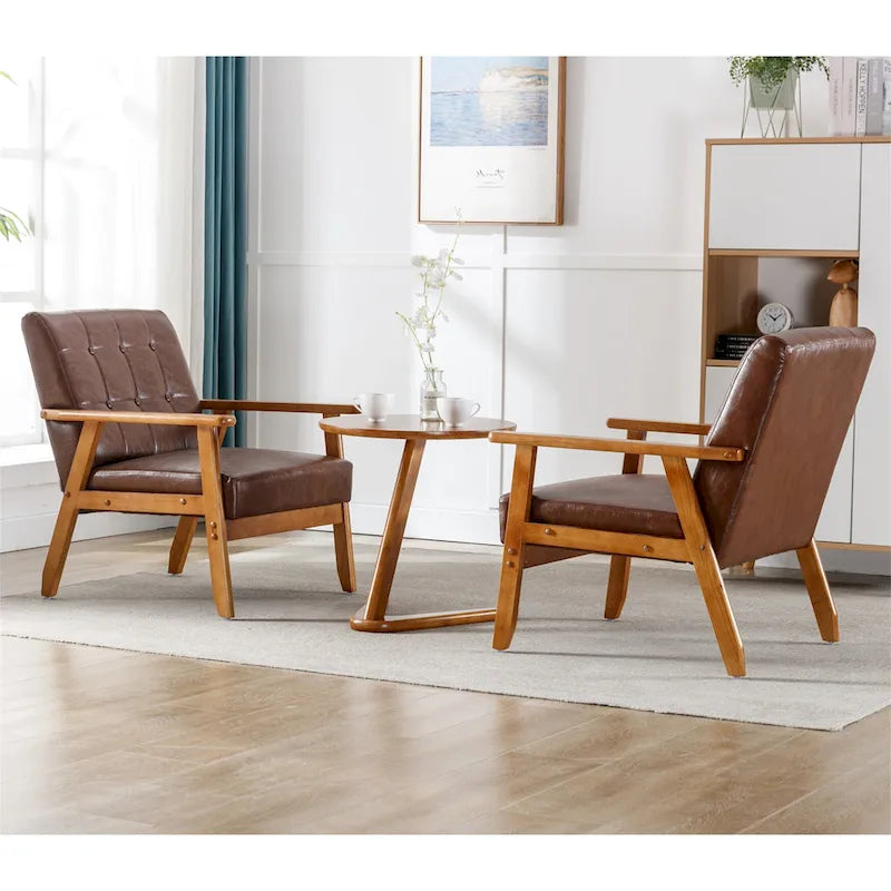 Mid Century Modern Accent Chairs Set of 2 with Side Table – Image 16