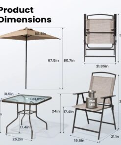 Alternative view of Pellebant 6 Piece Patio Set with Table, Umbrella and 4 Folding Chairs - 22.4Wx26.8Dx34.4H