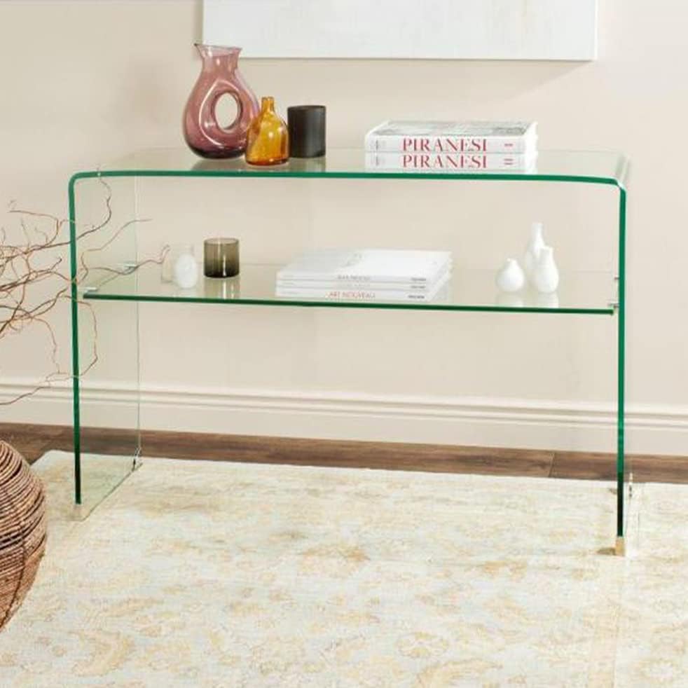 Meubletmoi Console en Verre Transparent 100 cm avec Tablette - Table d'entrée Design Contemporain - Ice – Image 7