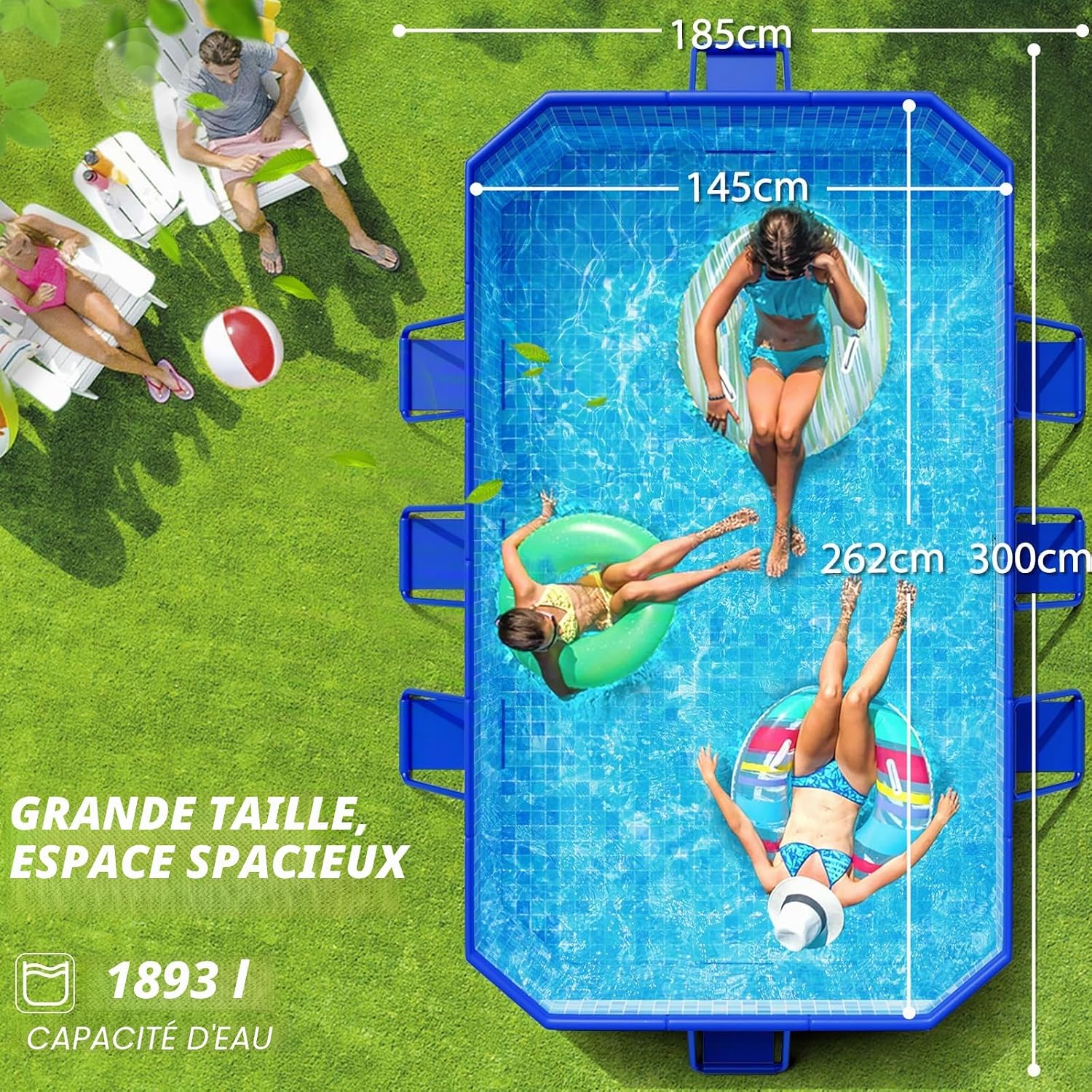 KingSom Piscine Tubulaire rectangulaire,Piscine hors Sol rectangulaire,Surdimensionné et Épaissi,Piscine Metal Frame Piscine Tubulaire,Facile à Ranger,Piscine Pliable,Piscine Adulte, 300 x 185 x 51 cm – Image 2