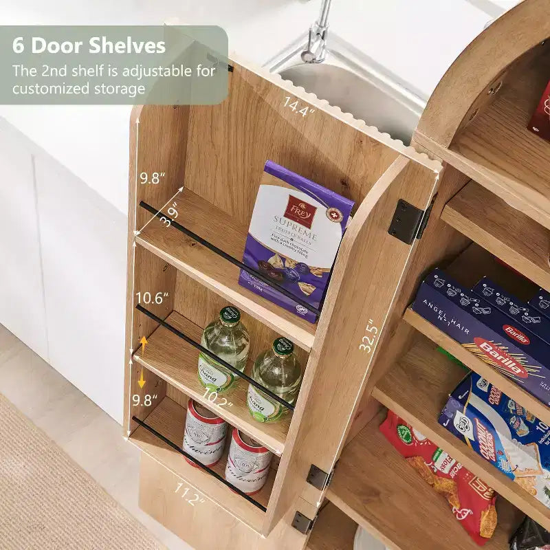 71 Tall Arched Kitchen Pantry, Modern Storage Cabinet with 3 Adjustable Shelves, 6 Door Shelves, for Kitchen, Living Room – Image 17