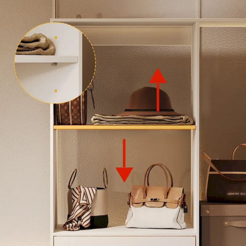 Corner Wardrobe Closet with 2 Hanging Rods, Pants Rack, and Shoe Storage Organizer Armoires – Image 18