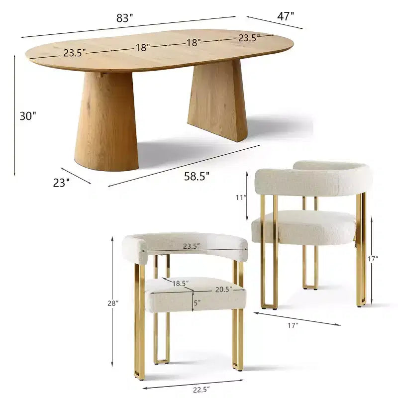 3-in-1 Oval Extendable Dining Table Set with 6 Chenille Upholstered Chairs Featuring Gold Metal Legs, Versatile Dining Furniture-Panipeachy – Image 14