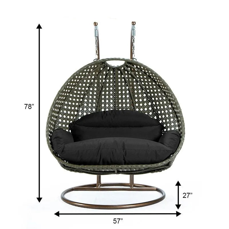 LeisureMod 2 Person Hanging Egg Chair with Stand - Outdoor/Indoor Rattan Wicker Patio Swing Hammock Lounger with Cushions – Image 32