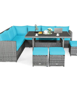 Alternative view of 7 Pcs All-Weather Patio Rattan Dining Furniture Sectional Sofa Set with Wicker Ottoman and Cushed Couch