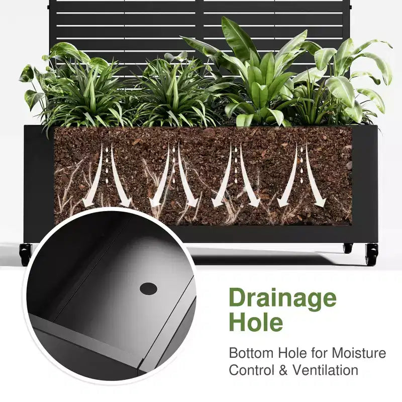 MAYEERTY Planter Box with Trellis Iron Black Louvered Classic Style 47x47x16in 3-Piece Set – Image 9