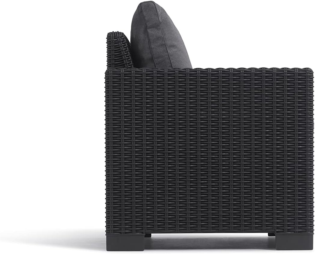 Allibert by Keter California Canapé de Jardin 3 Places avec Coussins d'assise et de Dossier, en Plastique, Aspect rotin, Rond, Graphite/Gris Froid, 199 x 68 x 72 cm – Image 3