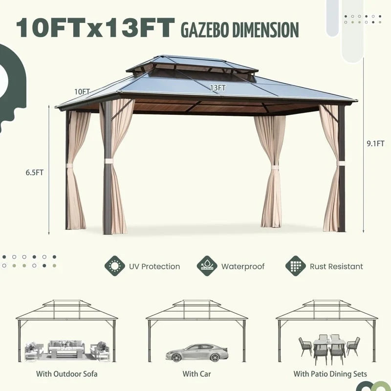 EROMMY Hardtop Gazebo,Outdoor Pergola with Double Roof & Netting & Curtains,Heavy Duty Canopy for Patio, Backyard, Pool party – Image 84