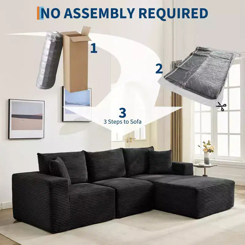 108 Modern Sofa Couch, 3 Seater Upholstered L Shaped Sofa with Pillows, Deep Seat Sofa, No Assembly Required – Image 39