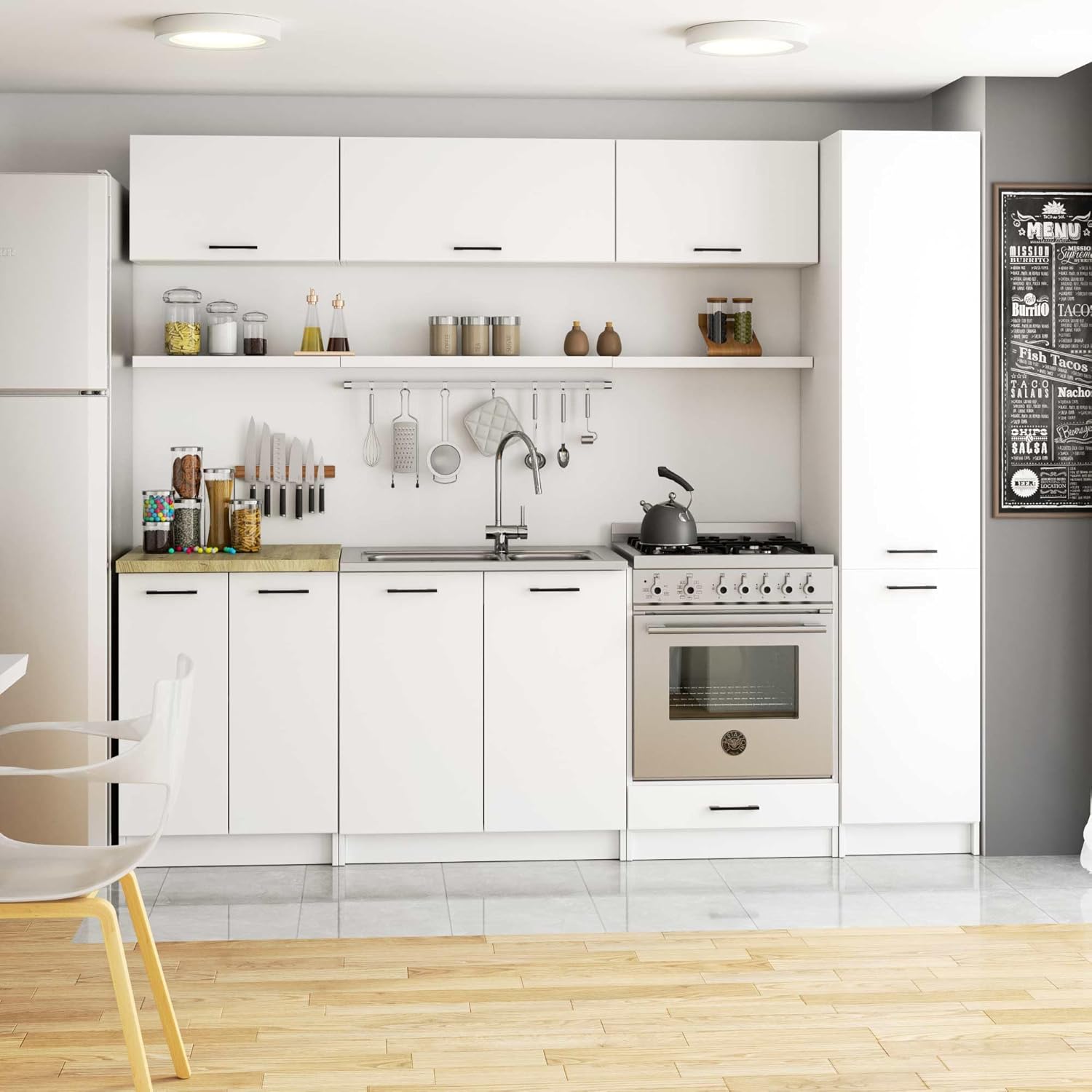 BDW - Colonne Cuisine - Armoire de Rangement 40 cm de Largeur, 205 cm de Hauteur, 57 cm de Profondeur - Spacieuse pour Provisions - Blanc – Image 7