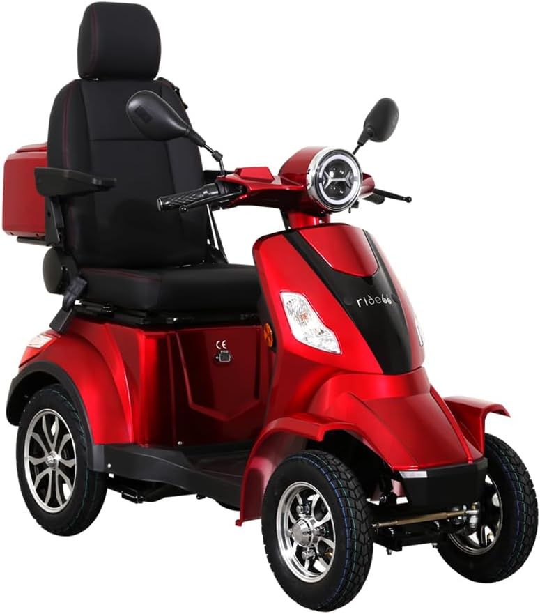 Scooter électrique 4 roues de mobilité pour senior et PMR, confort, sécurité et stabilité – RIDE66 RC60 (Rouge, Siège Capitaine) – Image 5