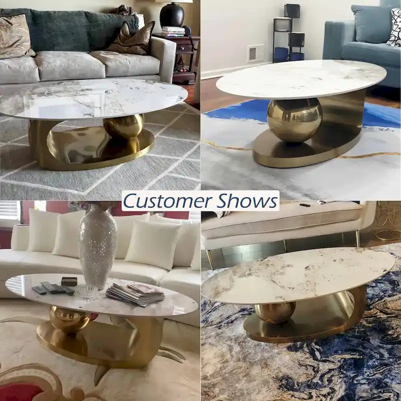 51 Modern Pandora Oval Coffee Table with Glossy Sintered stone top, Luxury Coffee Table, Stainless Steel Legs for Livingroom – Image 33
