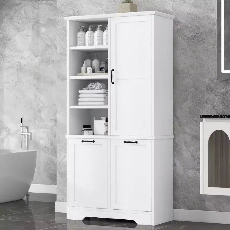 Bathroom Storage Cabinet with Doors and Drawers Tilt-Out Laundry Hamper Multiple Storage Space Freestanding Style – Image 10