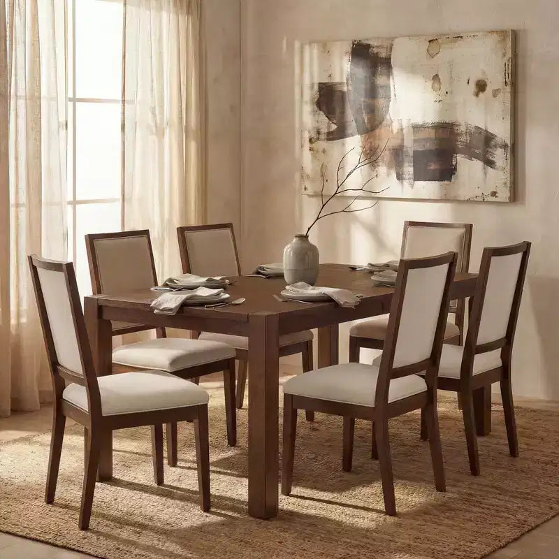Modern Dining Set - 80 Table + 6 Cushioned Chairs, Solid Wood Frame, 400lbs Table Capacity, Easy Assembly – Image 7