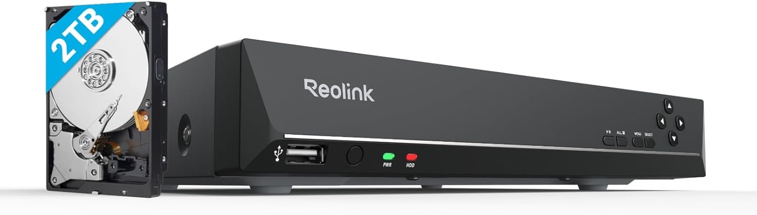 Reolink 4K PoE NVR 8 Canaux Caméra de Sécurité à Domicile Enregistrement de Vidéo avec Disque Dur de 2TO Supportez 16MP/12MP/8MP/5MP/4MP HD IP Caméra RLN8-410